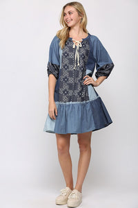 Chambray Block Print Dress