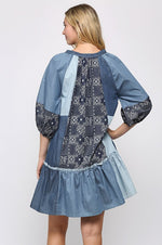 Load image into Gallery viewer, Chambray Block Print Dress
