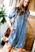 Load image into Gallery viewer, Denim Distressed Dress
