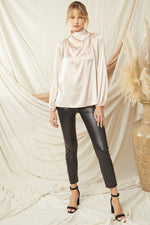 Load image into Gallery viewer, Solid Satin Cowl Neck Long Sleeve Top
