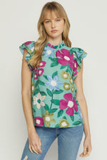 Load image into Gallery viewer, Floral Print Ruffle Sleeve Top
