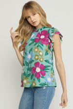 Load image into Gallery viewer, Floral Print Ruffle Sleeve Top
