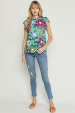 Load image into Gallery viewer, Floral Print Ruffle Sleeve Top
