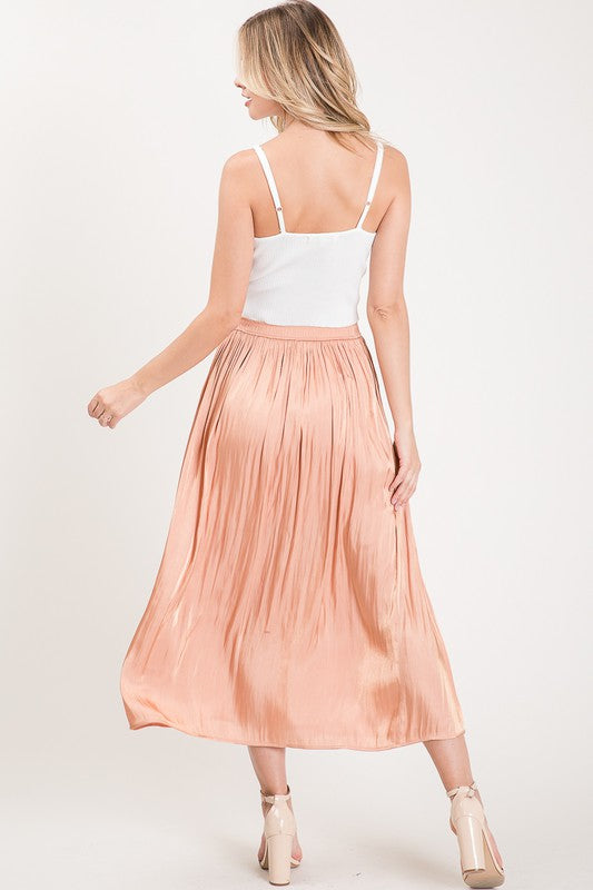 Satin High- Waist Midi Skirt