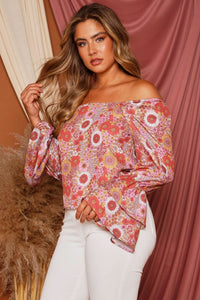 Flower Print Blouse with Bell Sleeves