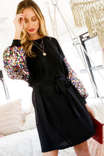 Load image into Gallery viewer, Contrast Sequin Sleeves Jersey Dress
