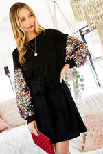 Load image into Gallery viewer, Contrast Sequin Sleeves Jersey Dress
