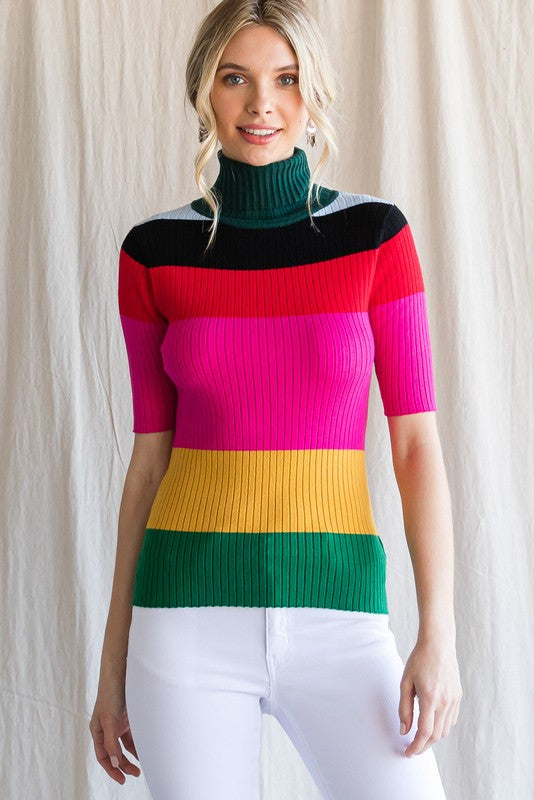 Colorful Color-Block Striped Sweater