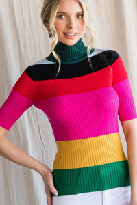 Colorful Color-Block Striped Sweater