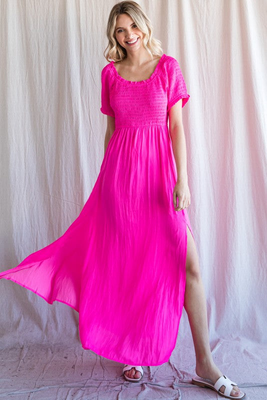 Hot Pink Off Shoulder Maxi Dress