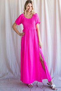 Hot Pink Off Shoulder Maxi Dress