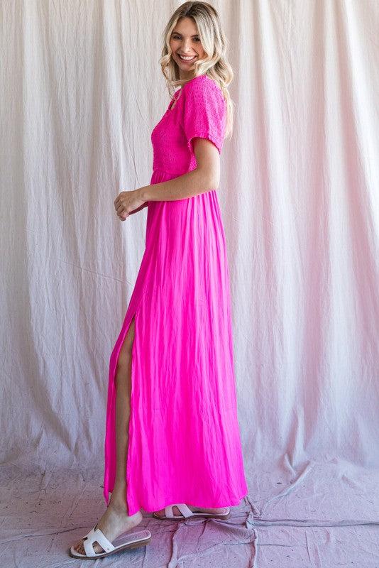 Hot Pink Off Shoulder Maxi Dress