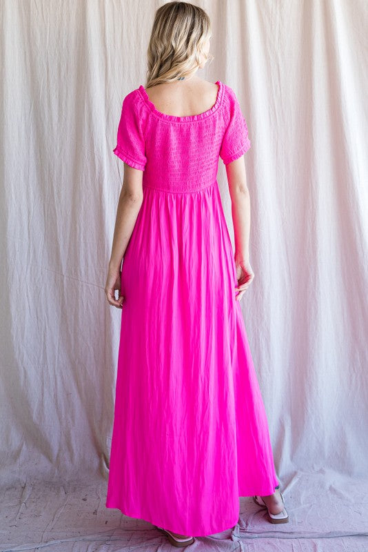 Hot Pink Off Shoulder Maxi Dress