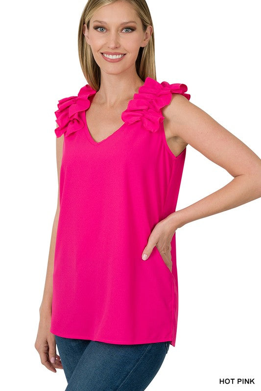 Ruffle Trim Sleeveless Top