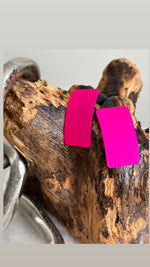 Load image into Gallery viewer, Hot Pink Rectangle Earrings
