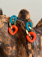 Load image into Gallery viewer, Teal Color Block Earrings
