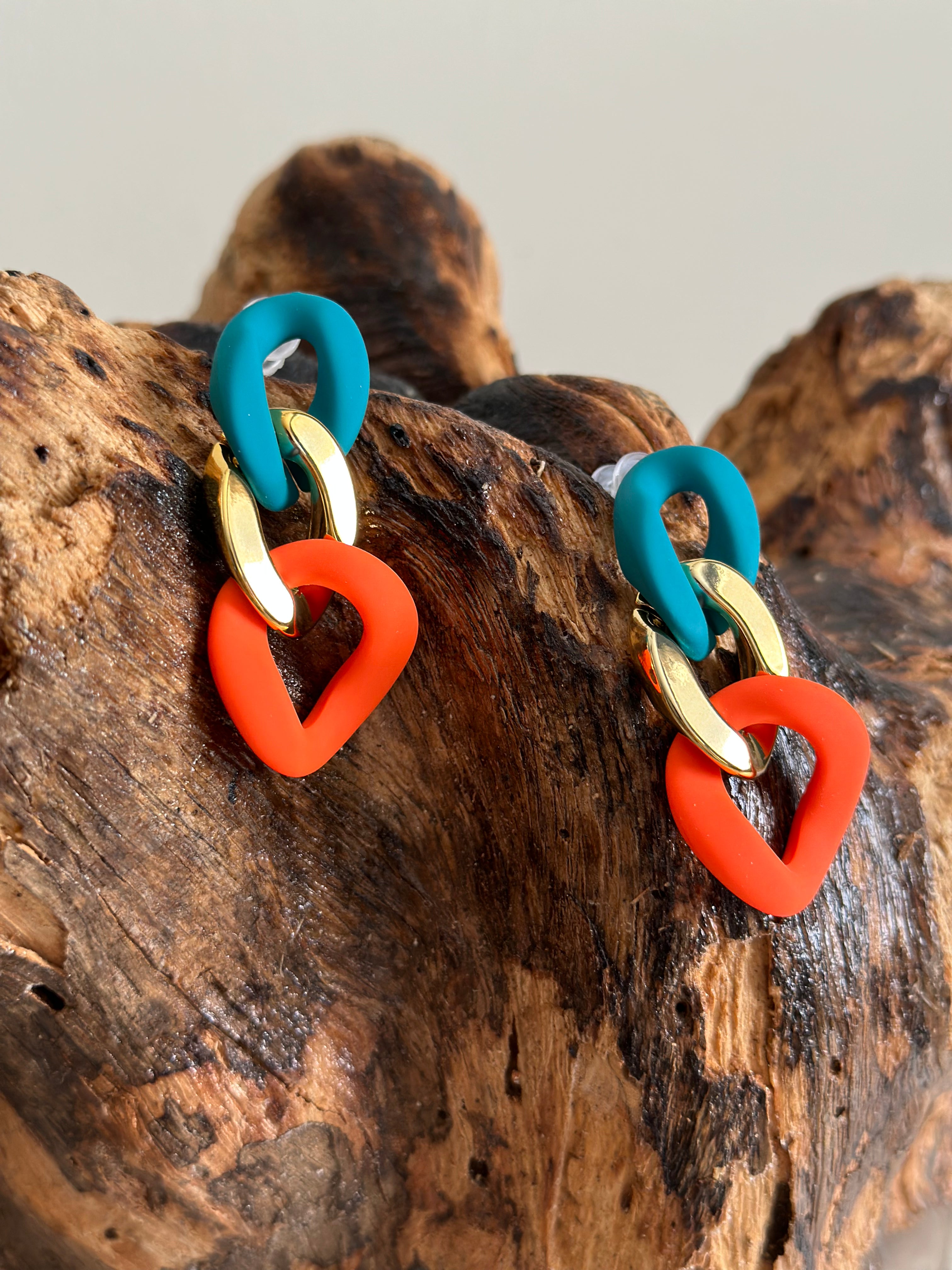 Teal Color Block Earrings