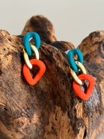 Load image into Gallery viewer, Teal Color Block Earrings
