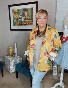 Yellow Sateen Floral Blazer Jacket