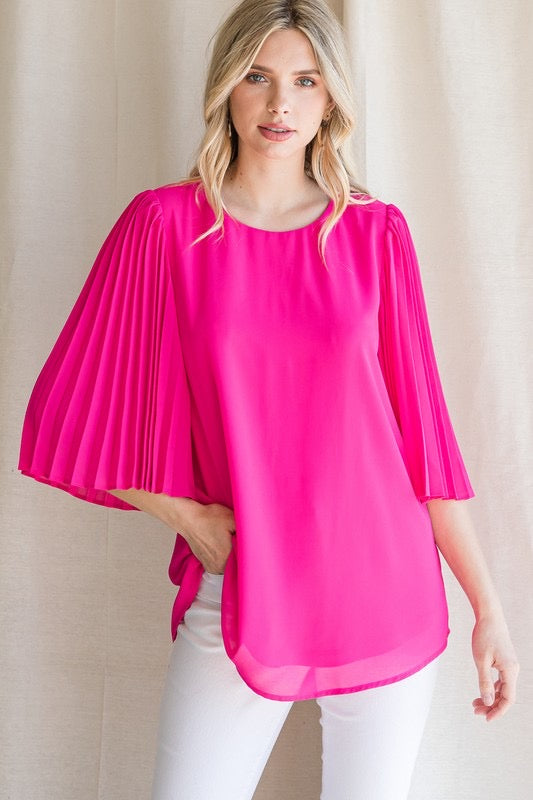 Wide Pleated Long Sleeve Top