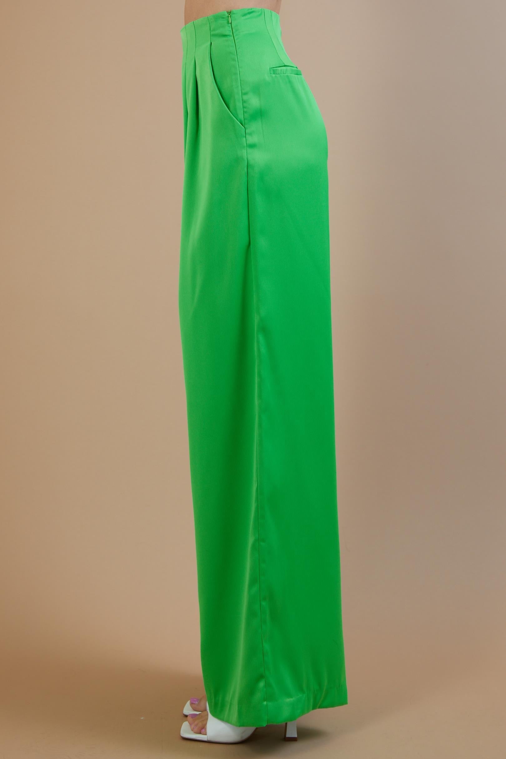 Lime High Waist Pleated Pants