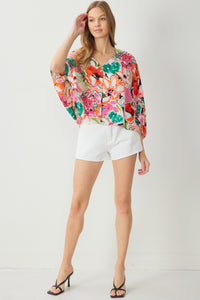 Floral Print V-Neck Long Sleeve Top