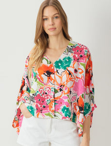 Floral Print V-Neck Long Sleeve Top