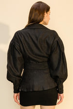 Load image into Gallery viewer, Collared Buckle Front Puff Sleeve Jacket
