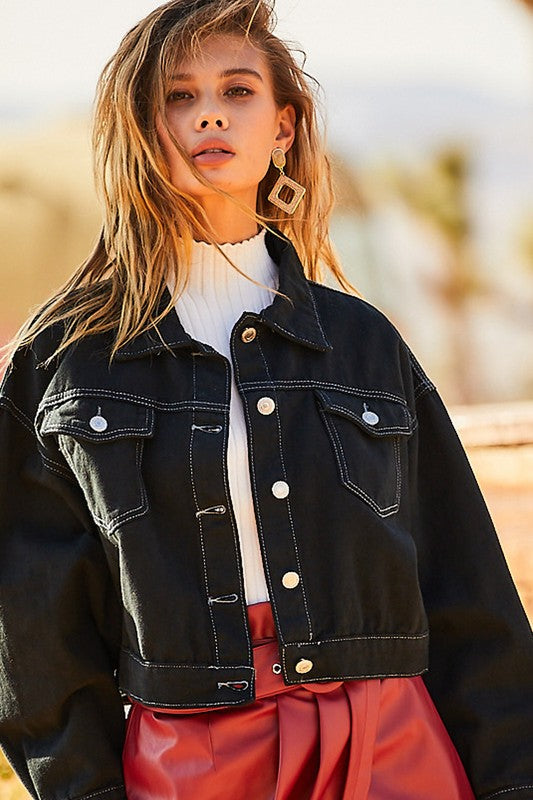 Black Denim Jacket Lace-up