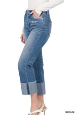 Load image into Gallery viewer, Rigid High Raw Edge Cuffed Jeans_updated
