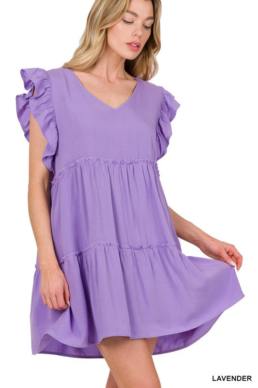 Ruffle Sleeve Short Dress