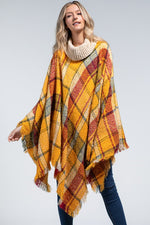 Load image into Gallery viewer, Gold Plaid Turtle Neck Poncho
