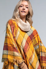 Load image into Gallery viewer, Gold Plaid Turtle Neck Poncho
