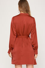 Load image into Gallery viewer, Long Sleeve Satin Shirt Dress
