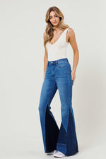 Load image into Gallery viewer, Color Block Side Slit Flare Jeans
