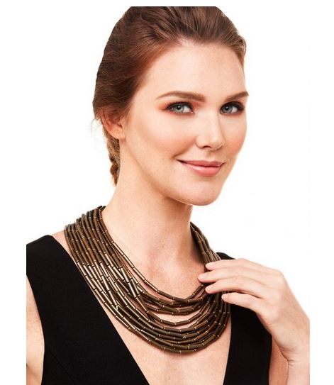 Beaded Burnished Metal Bib Necklace