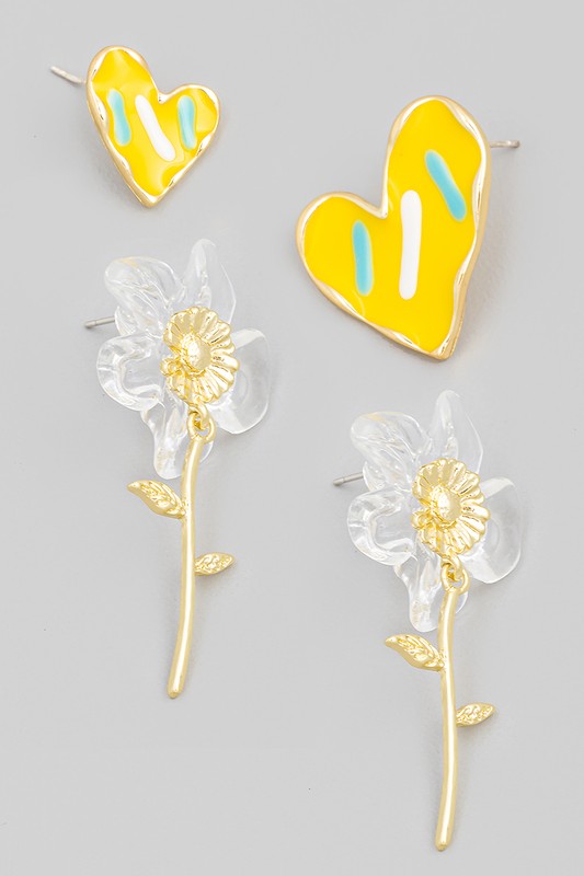 Heart Flower Earrings Set