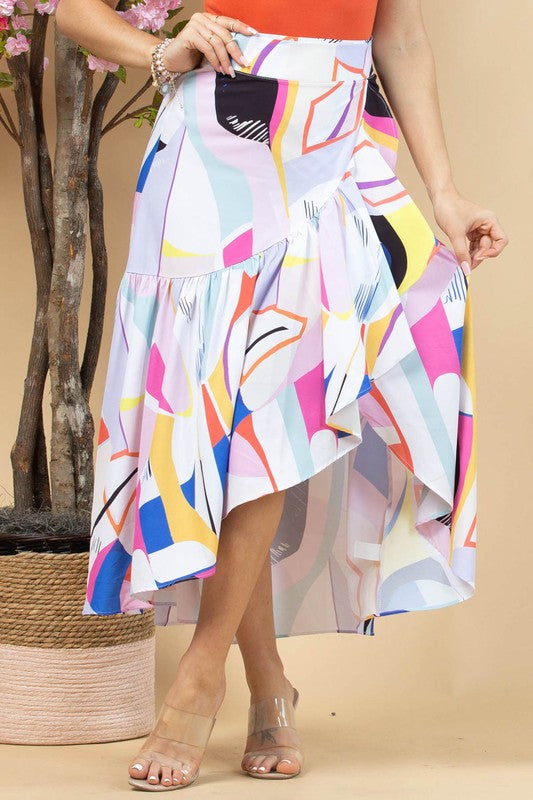 Abstract Print Wrap Skirt