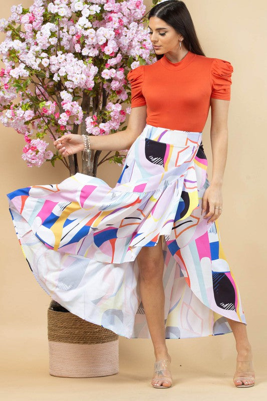 Abstract Print Wrap Skirt