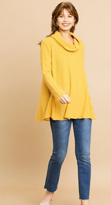 Waffle Knit Long Sleeve Turtleneck Top