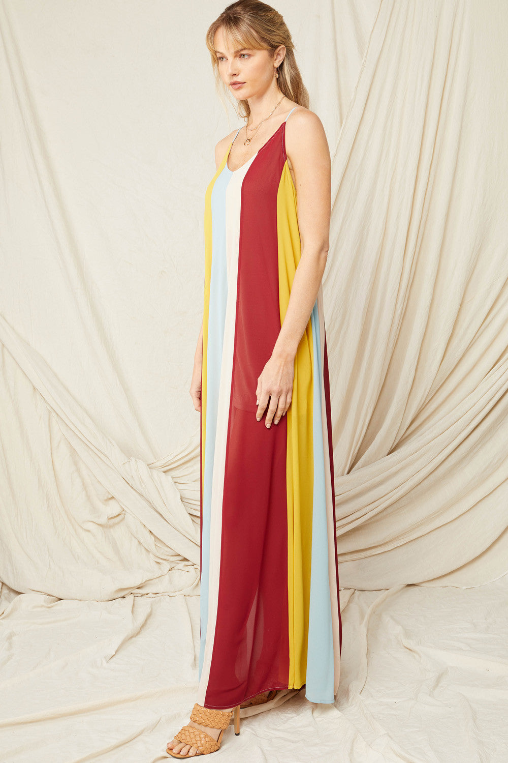 Color-Block V-Neck Maxi Dress