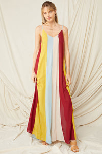 Color-Block V-Neck Maxi Dress