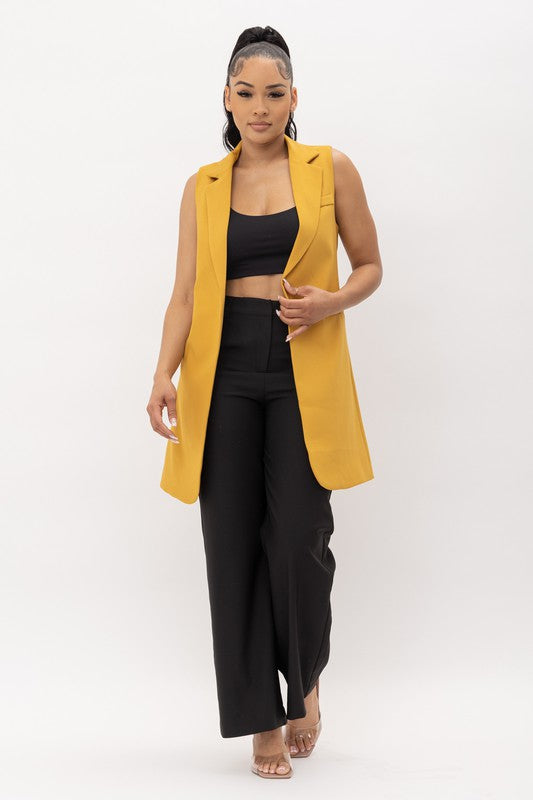 Solid Notched Lapel Long Vest