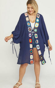 Crochet Trim Open Front Kimono