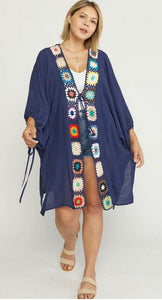 Crochet Trim Open Front Kimono