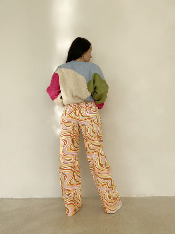 Orange Sorbet Wavy Print Pants