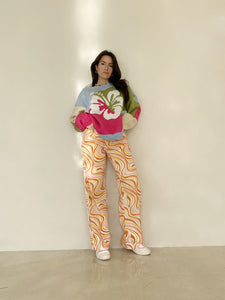 Orange Sorbet Wavy Print Pants