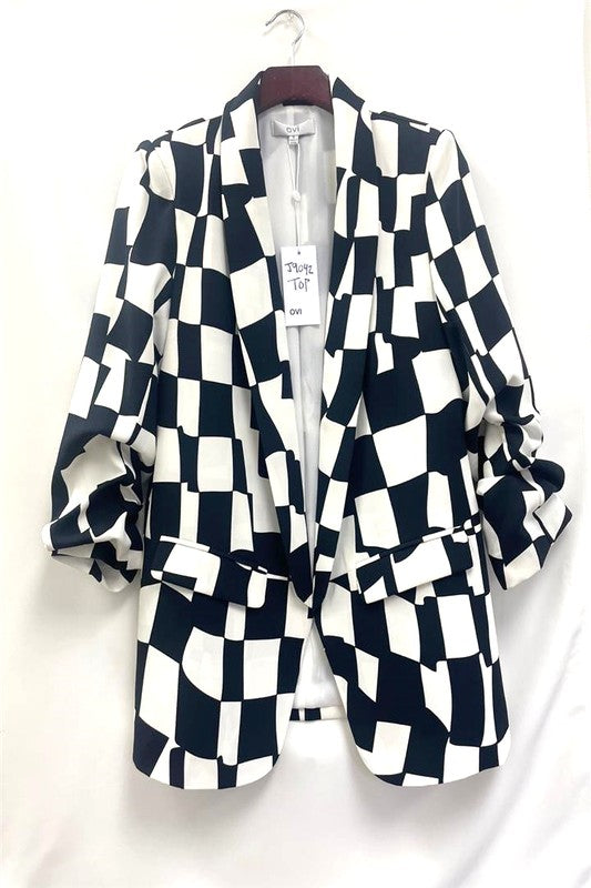 Chessboard Print Blazer