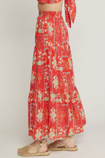 Load image into Gallery viewer, Red Multi Flower Geo Print Maxi Skirt
