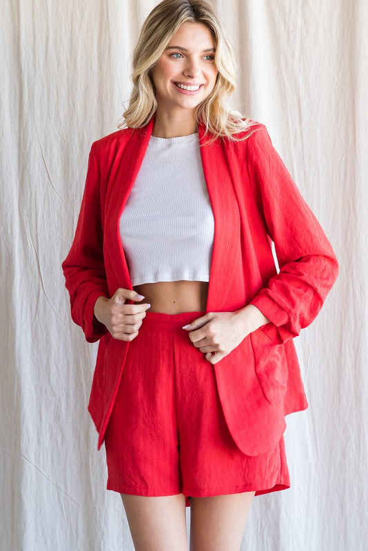 Solid Red Textured Blazer